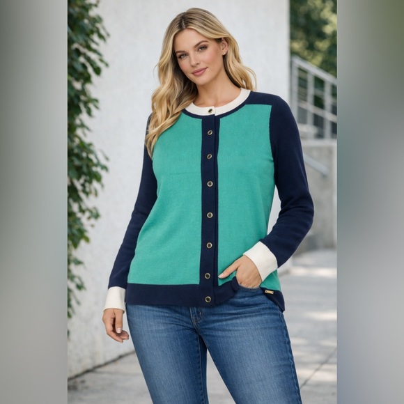 Tommy Hilfiger Sweaters - Tommy Hilfiger Teal and Navy Button-Up Cardigan